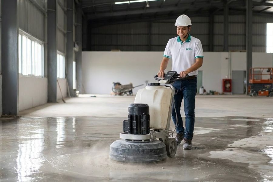 Đánh bóng sàn bê tông: quy trình thi công, cấp độ bóng và căn cứ báo giá