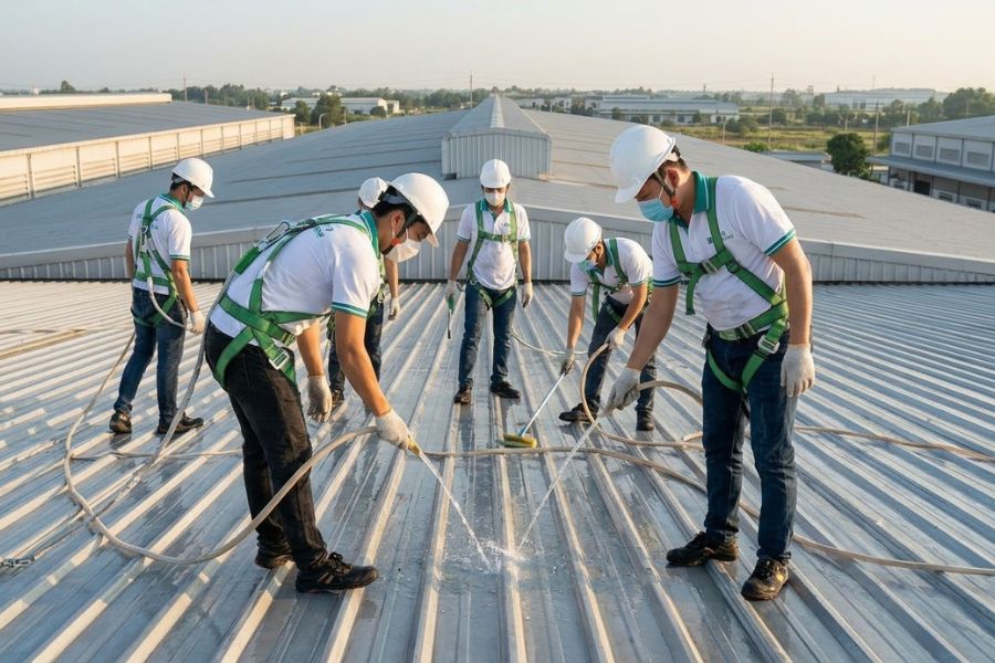 Dịch Vụ Vệ Sinh Mái Tôn Nhà Máy, Kho Xưởng Chuyên Nghiệp, An Toàn