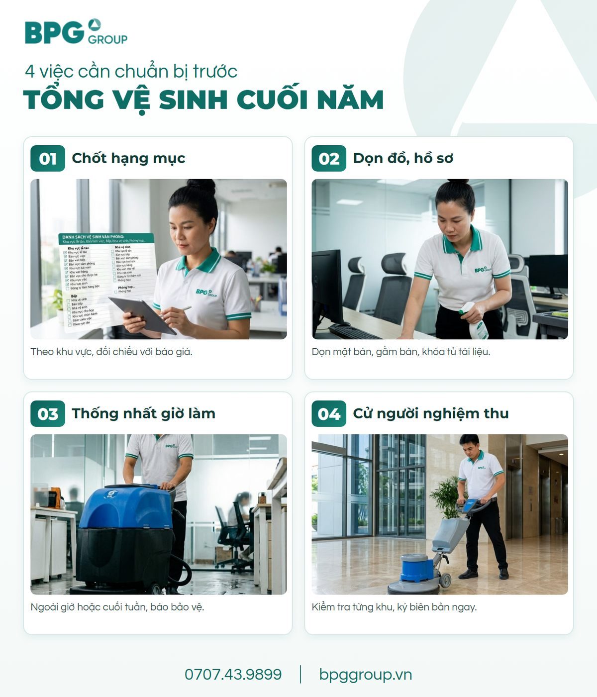 4 việc cần chuẩn bị trước đợt tổng vệ sinh cuối năm cho văn phòng và nhà xưởng