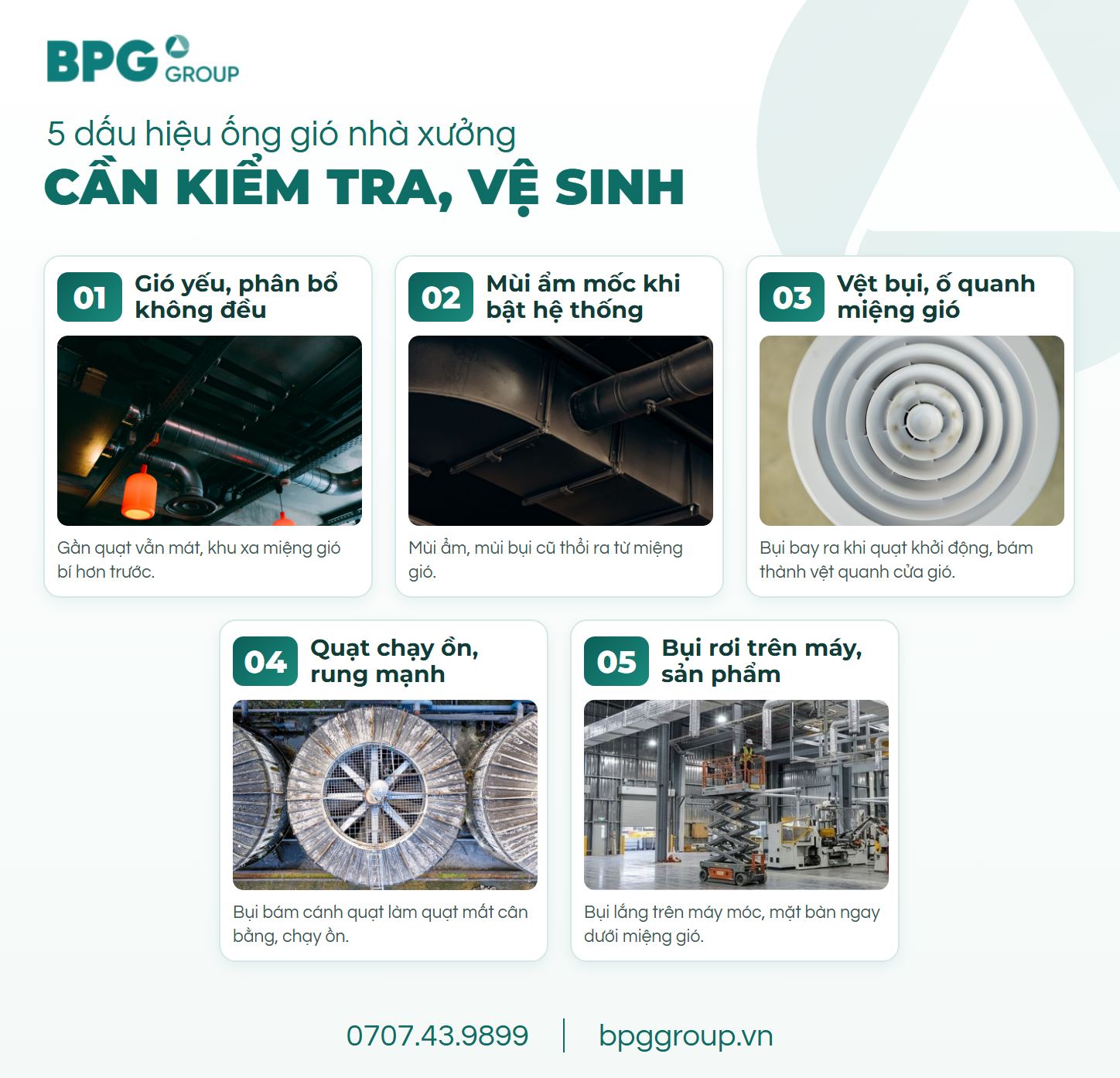 Infographic 5 dấu hiệu ống gió nhà xưởng cần kiểm tra và vệ sinh