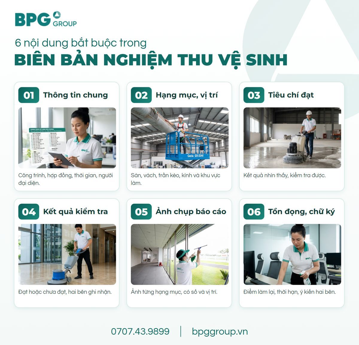 6 nội dung cần có trong biên bản nghiệm thu vệ sinh công nghiệp