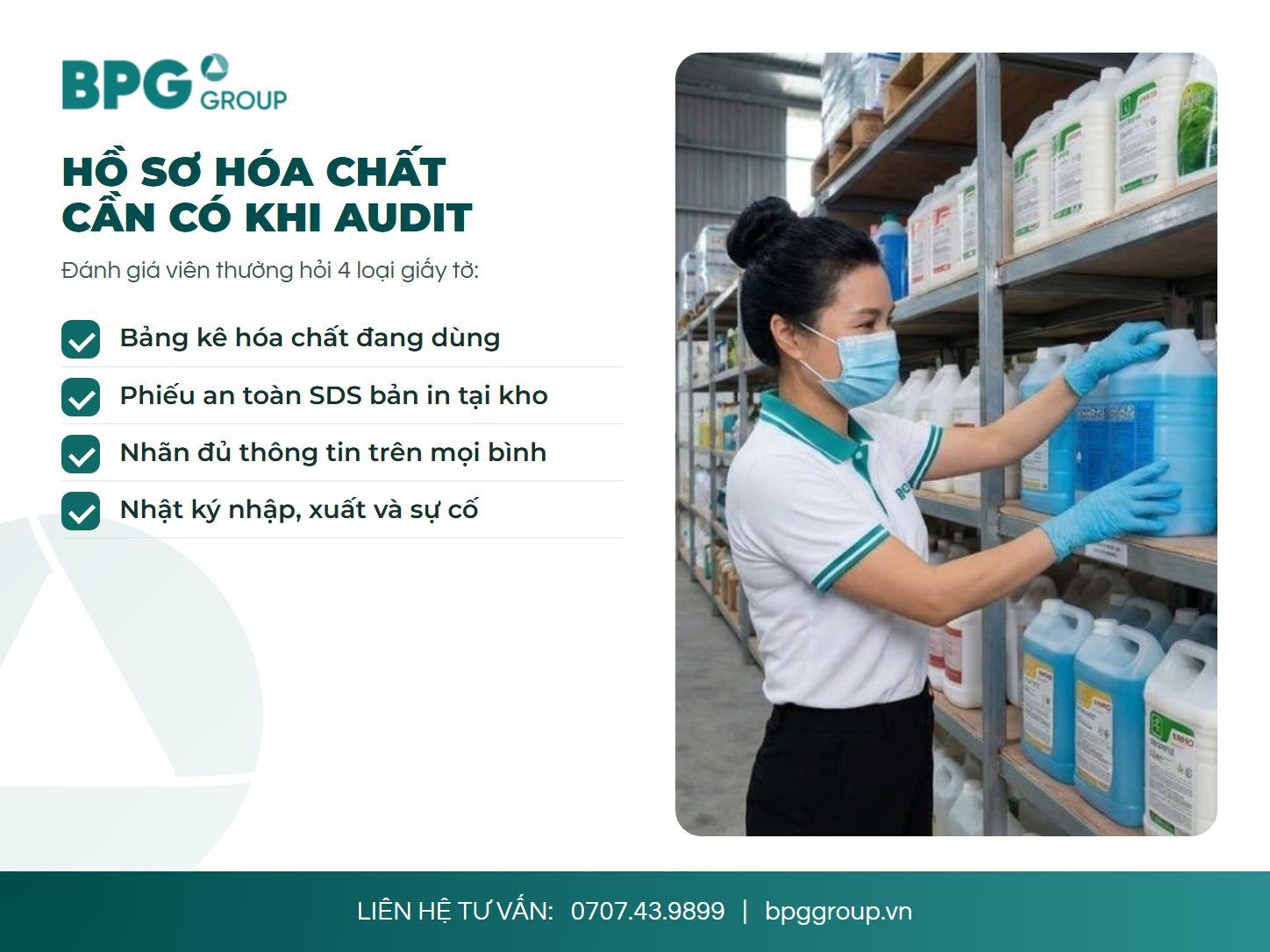 Hồ sơ quản lý hóa chất vệ sinh cần có khi audit: bảng kê, SDS, nhãn, nhật ký