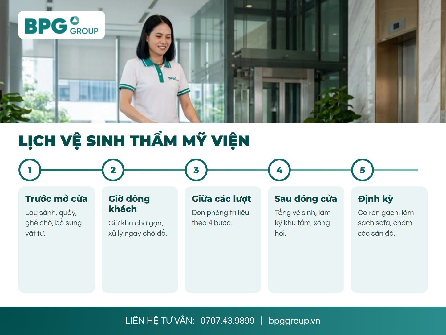Lịch vệ sinh thẩm mỹ viện theo các mốc trong ngày và định kỳ