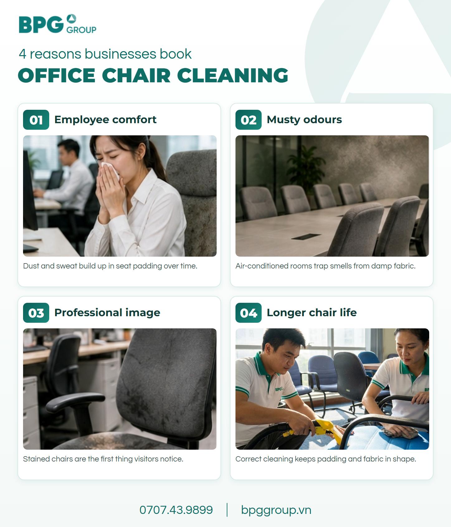 4 reasons to book office chair cleaning in Vietnam: comfort, odours, image, chair life