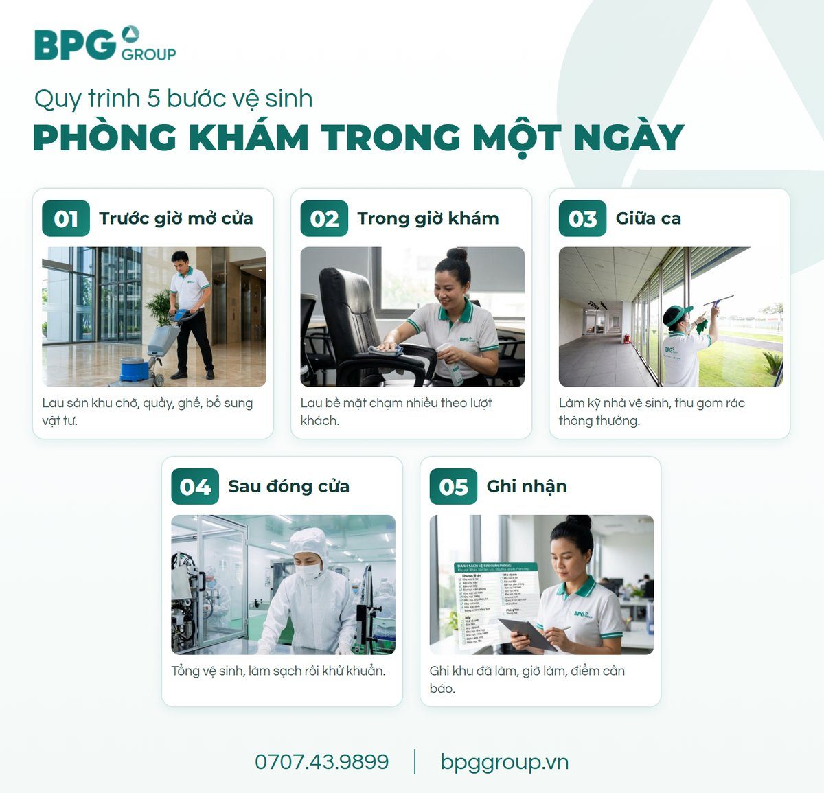 Quy trình 5 bước vệ sinh phòng khám trong một ngày