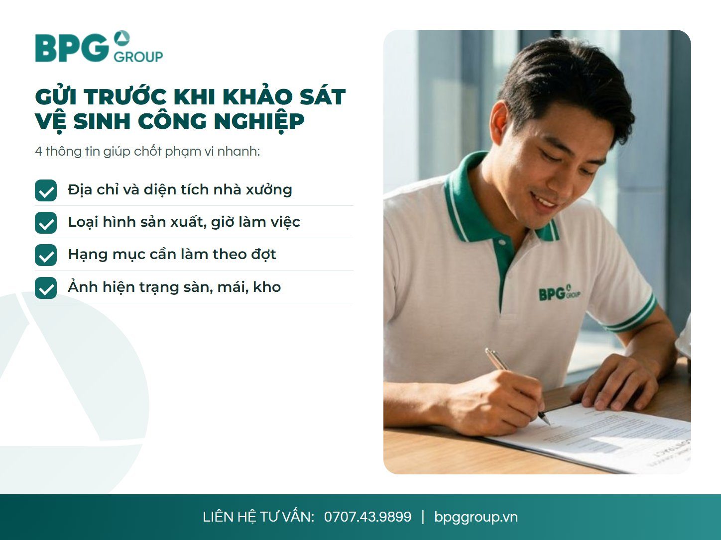 Thông tin nên gửi BPG trước khi khảo sát vệ sinh công nghiệp tại Đà Nẵng