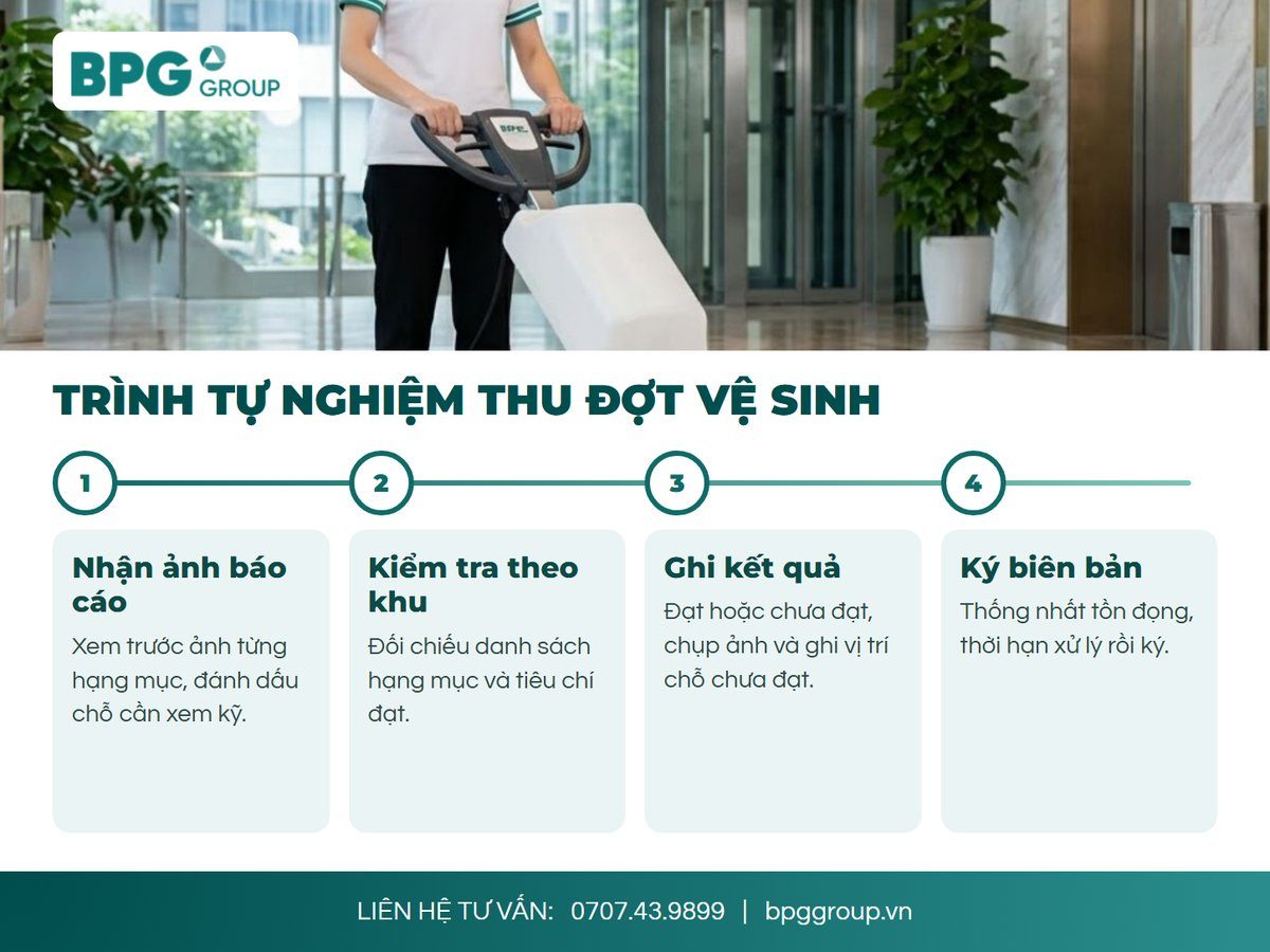 Trình tự nghiệm thu đợt vệ sinh công nghiệp từ ảnh báo cáo đến ký biên bản