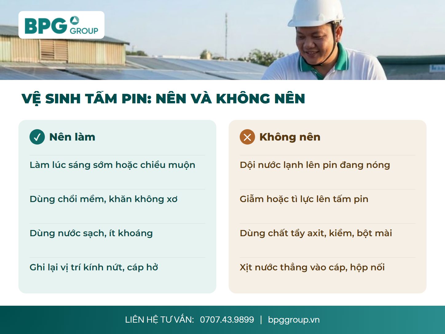 Những việc nên và không nên khi vệ sinh tấm pin năng lượng mặt trời